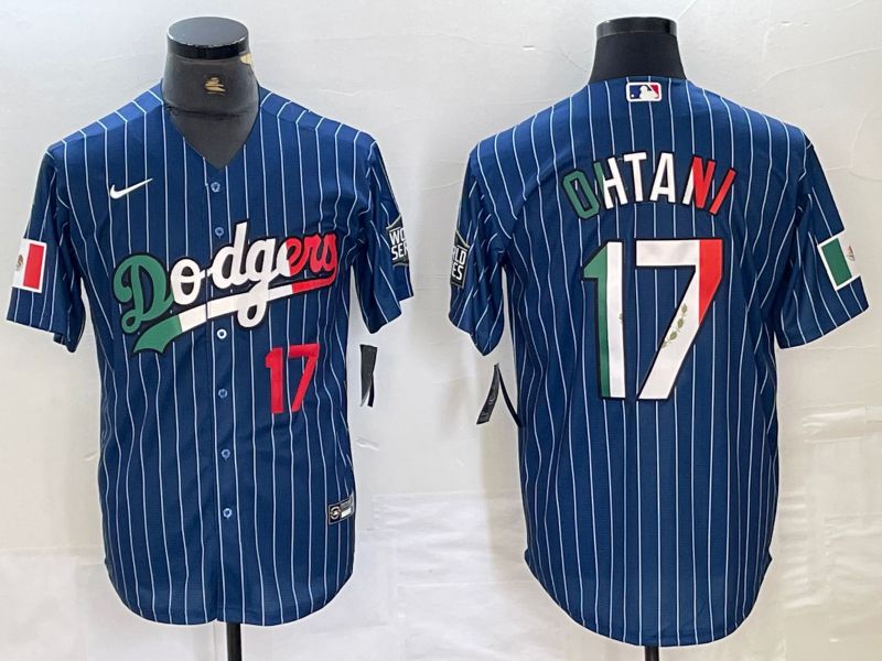 Men Los Angeles Dodgers #17 Ohtani Blue Stripe Nike Game MLB Jersey style 28
